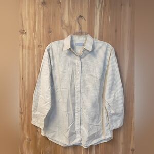 Everlane Brown And White Pinstripe Button-Down Shirt, Size 6